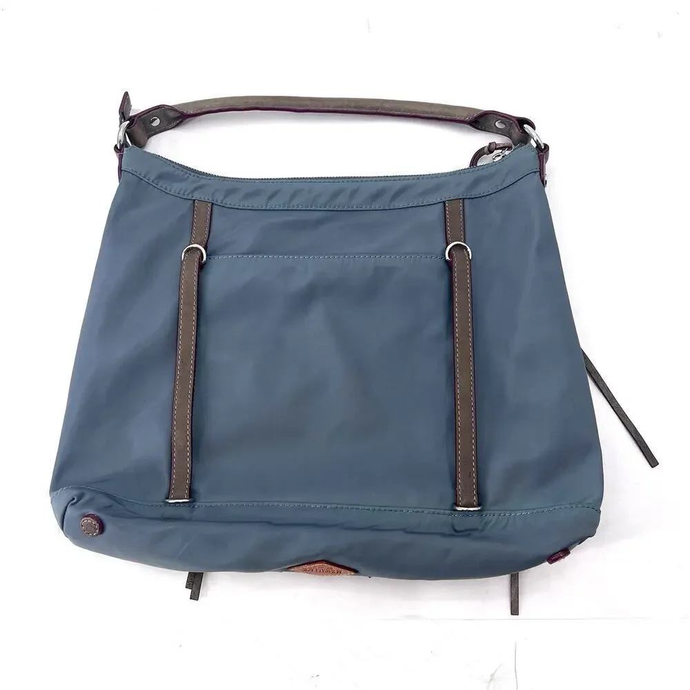 MZ Wallace Blue Nylon Strappy Hobo Shoulder Handbag Purse Womens